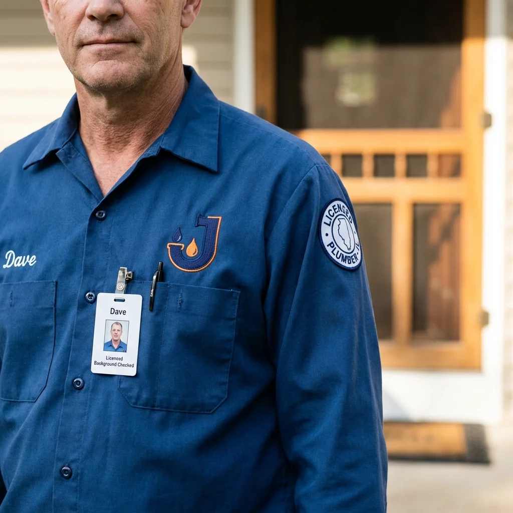 Licensed plumber showing ID badge in Bridgeport, WA
