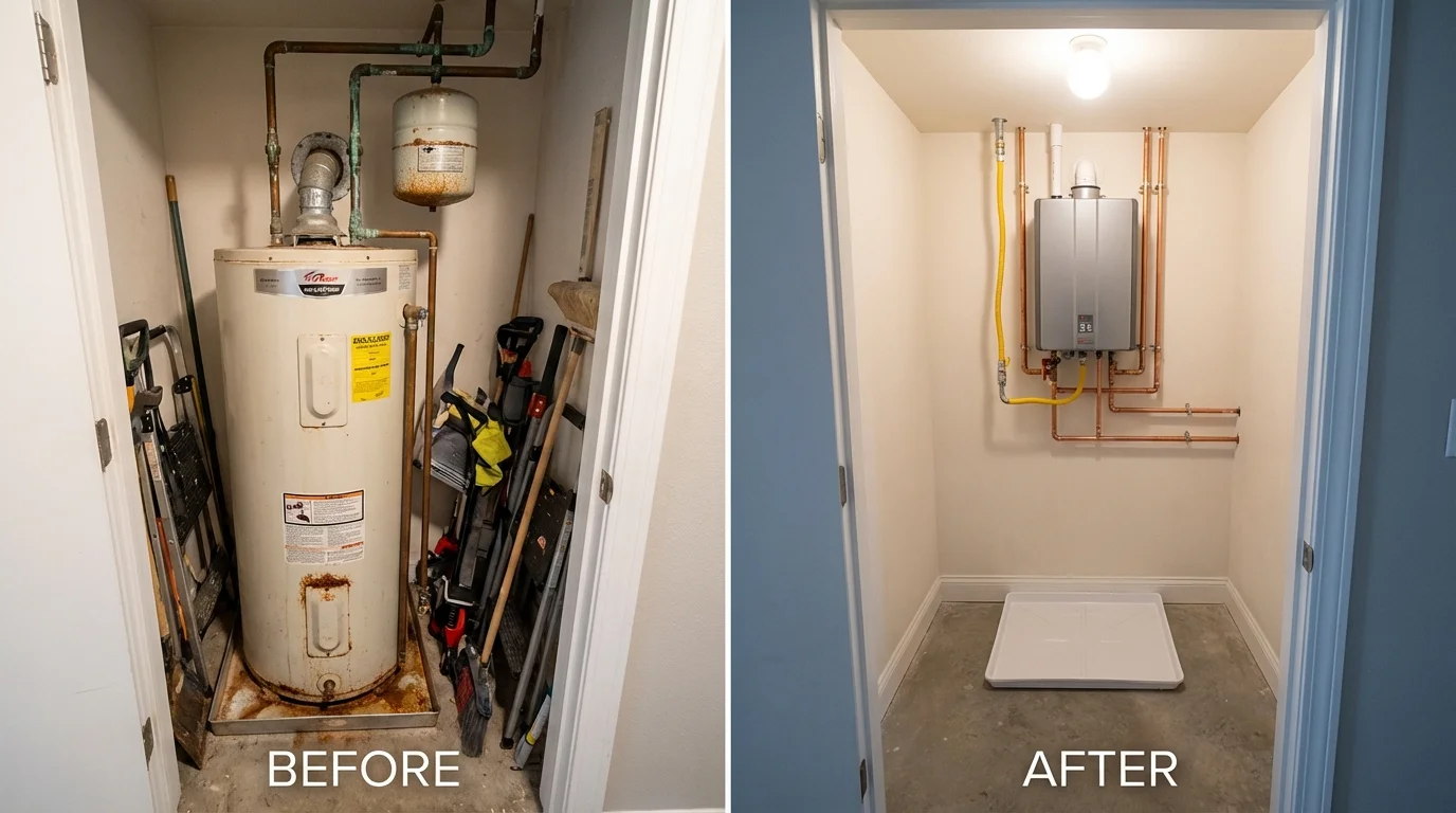 Tank water heater versus wall-mounted tankless unit comparison for Bridgeport, WA homeowners