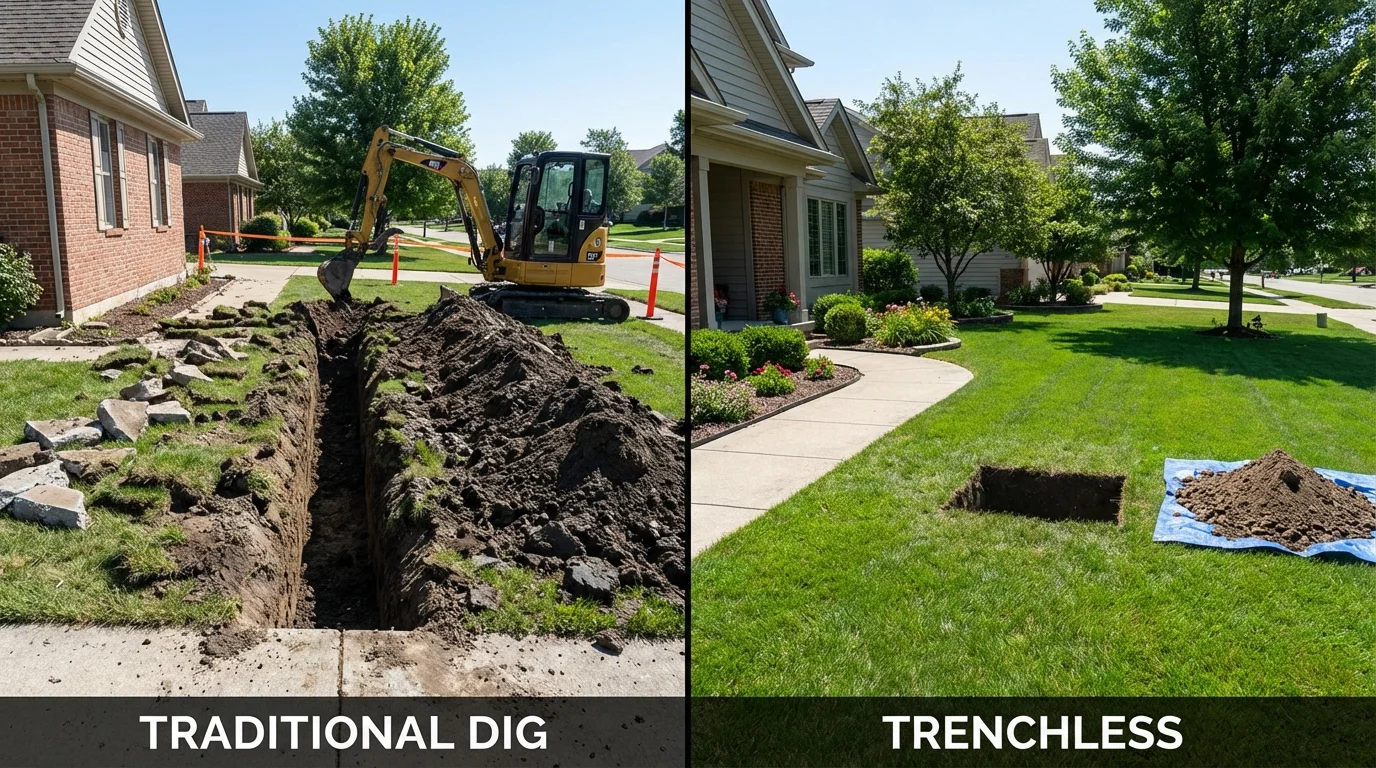 Trenchless sewer repair with minimal yard damage versus traditional excavation in Bridgeport, WA